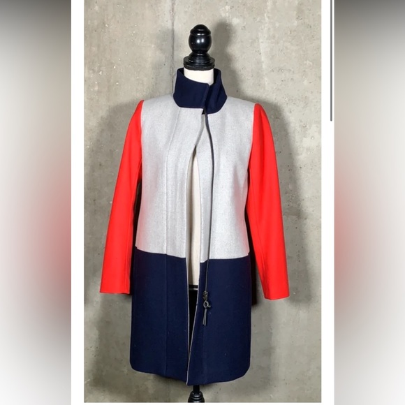 J.Crew Colorblock Wool Pea Coat, Size 0 - Picture 2 of 9